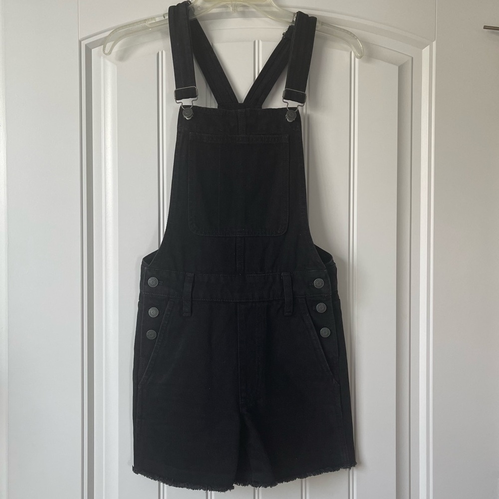 Madewell Black Denim Short Overalls